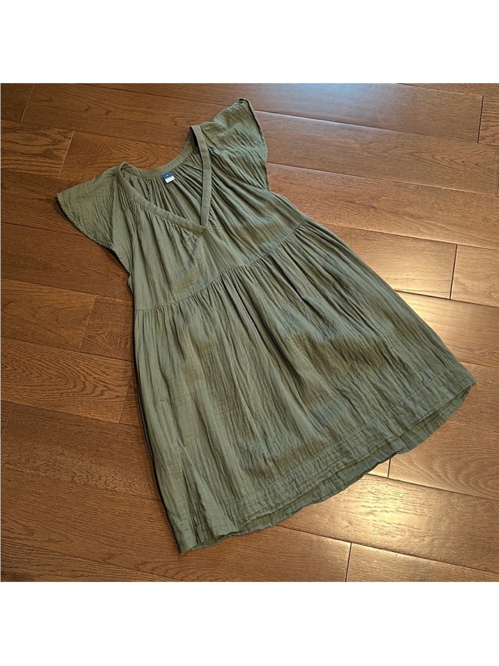 Olive Green V-Neck Flutter Sleeve Women's mini dress
